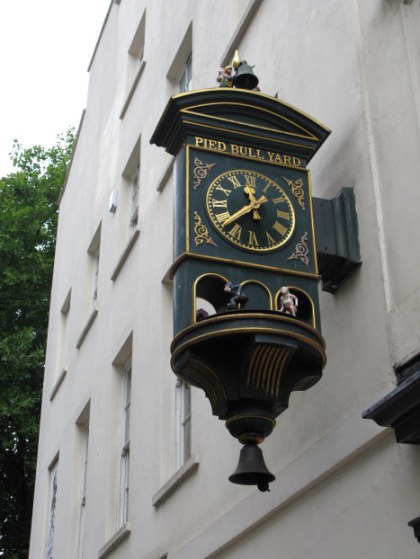 Stopped clock of Pied Bull Yard in Bloomsbury London Stopped clock of Pied Bull Yard in Bloomsbury London
