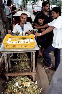 Apple peeling stand in Havana