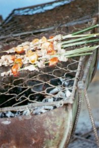 BBQ kebabs on reeds -AgriculturalFair-Havana-Cuba