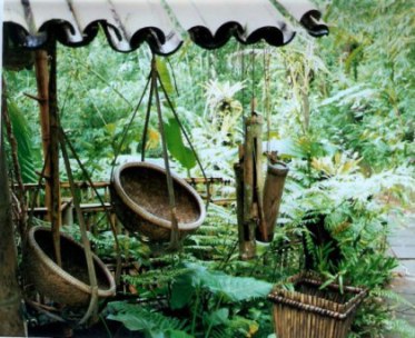 Bamboo chimes and hanging baskets in Bali