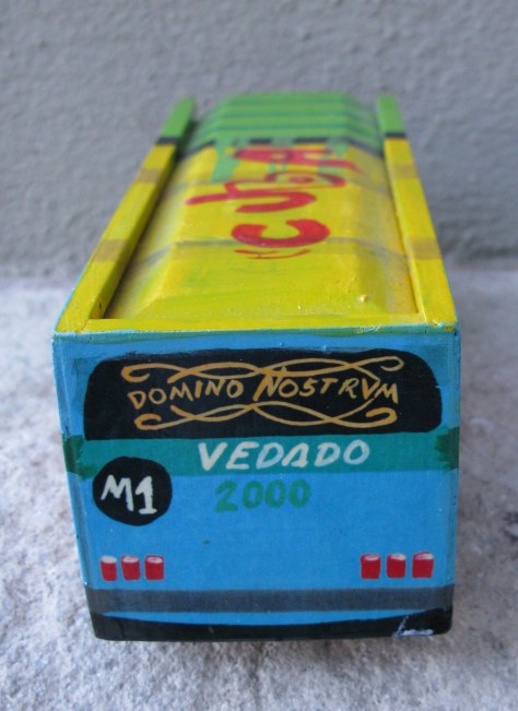 Cuban domino box with DOMINO NOSTRUM painted on rear
