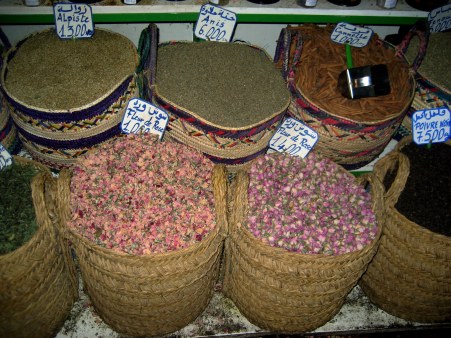 Dried flowers in baskets