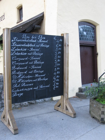 Giant menu blackboard of Bäustüberl Hohenschwangau