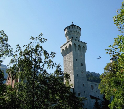 Helicopter over Neuschwanstein Castle in Bavaria 