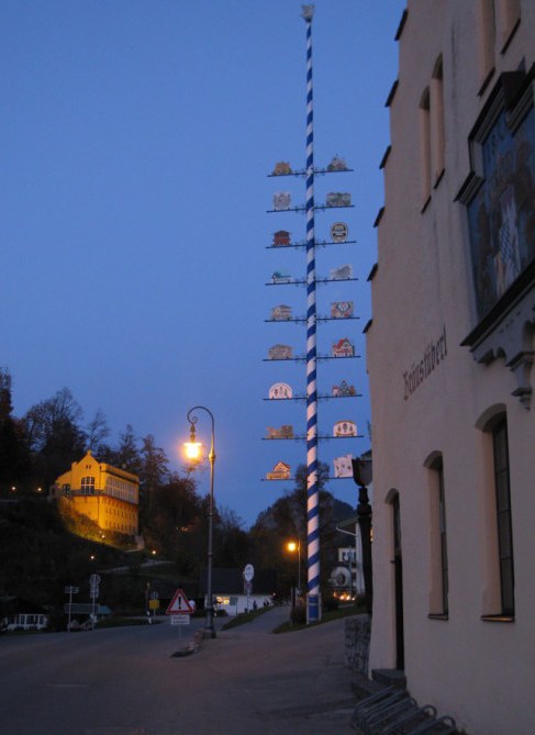 Hohenschwangau Castle Chapel and Maypole at dusk