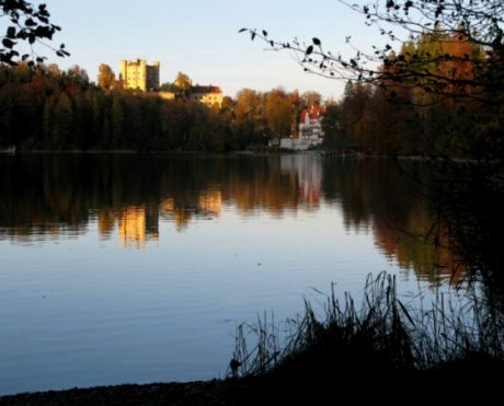 Hohenschwangau and Alpenrose Hotel at dusk