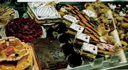 Cakes in Paris cake shop window Cakes in Paris cake shop window
