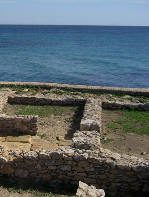 Ruin of Kerkouane house layout beside the ocean in Tunisia