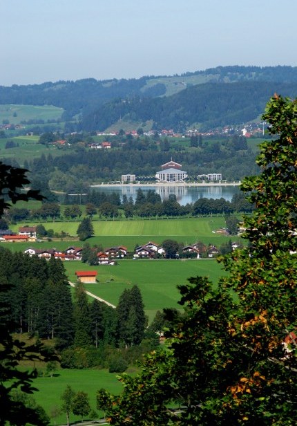 View across lake from Neuschwanstein Castle Bavaria