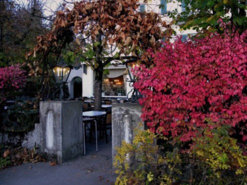 Autumn colours on Hotel Müller terrace Bavaria