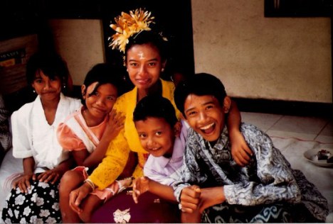 Bali bride with village children