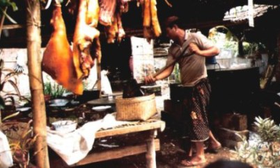 Bali village wedding feast food preparation