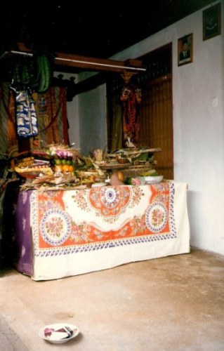 Bali village wedding gift offering table