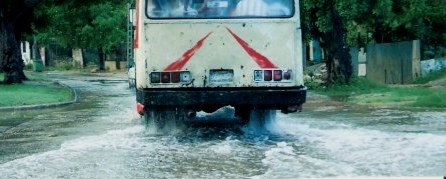 Bus on flooded street in Havana