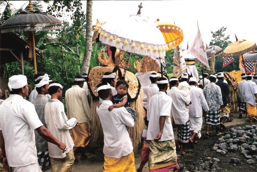 Ceremonial procession Petulu White Heron village in Bali