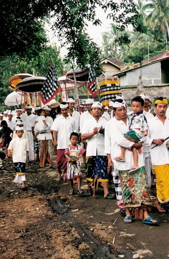 Ceremonial procession Village of White Herons in Bali