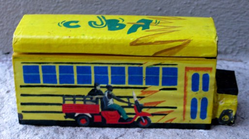 Cuban domino box with bus and motorbike