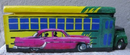 Cuban domino box with bus and pink classic car