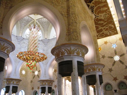 Grand mosque Abu Dhabi lights and arches