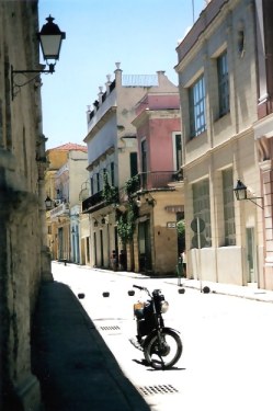 Habana Viejo street with cannon-ball traffic barriers