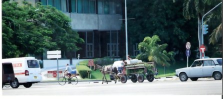 Havana Mule cart crossing Plaza de la Revolución- Revolution Square 