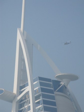 Helicopter above helipad at the Burj Al Arab Dubai