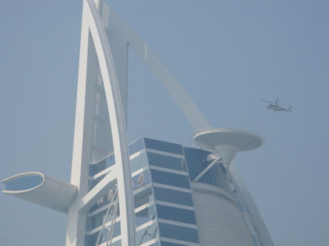 Helicopter shuttle approaching helipad at the Burj Al Arab Dubai