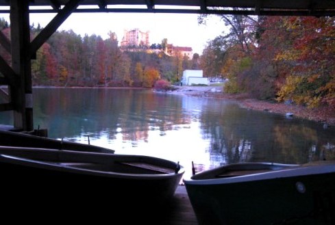 Hohenschwangau Castle from boathouse at dawn