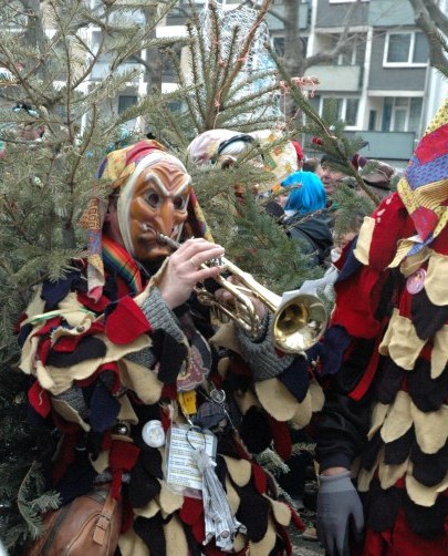 Mainz Carnival Parade Rosenmontag masked trumpeter