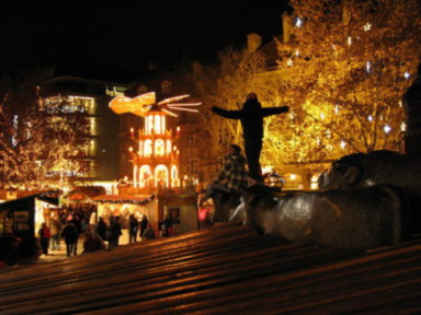 Munich Christmas Market Rindermarkt children riding bulls