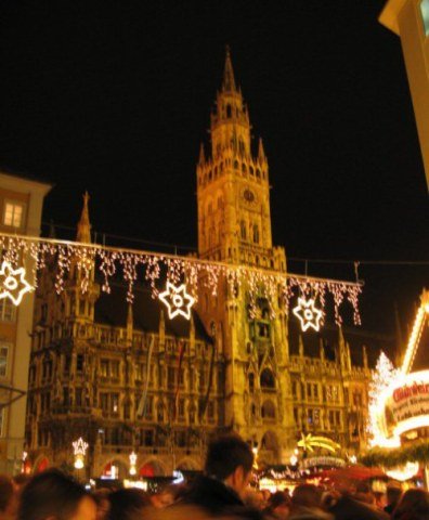 Munich Christmas Market with crowded Marienplatz