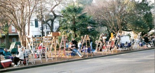 New Orleans Parade route with ladders