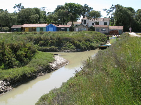 Île d’Oléron oyster shacks beside channel