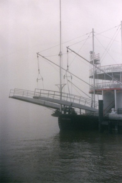 Paddle steamer in fog New Orleans