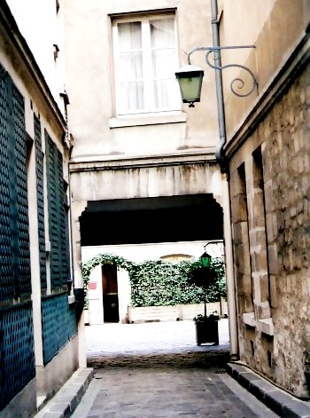 Paris narrow alley with shingled wall