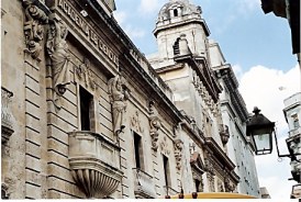 School façade and street lamp in Havana