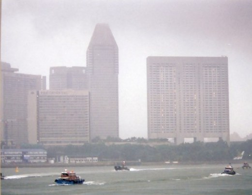 Singapore Harbour in storm