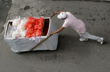 Hand trolley transport in Havana Cuba